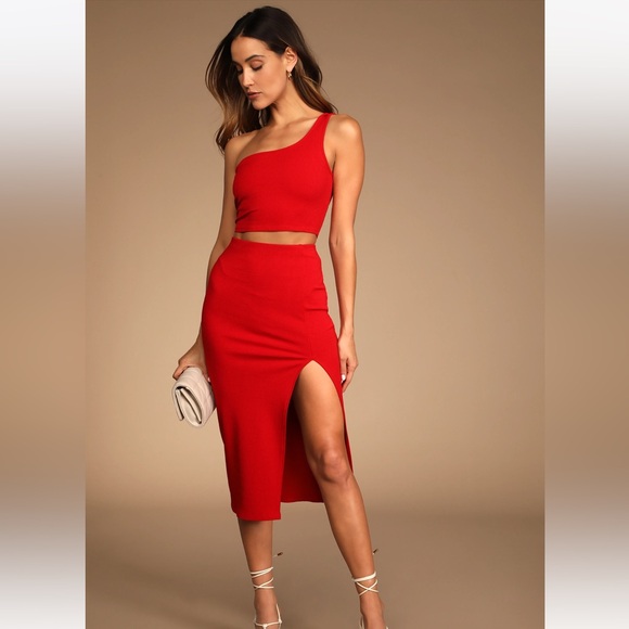 Lulus Ribbed One Shoulder Two Piece Maxi set, worn once! - Picture 1 of 3